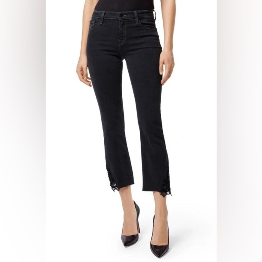 J Brand Selena Crop Bootcut Jeans Hendrix Reign Black 27